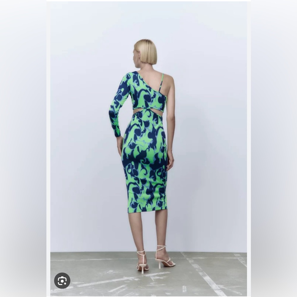 NWT Zara Cut-out Jacquard Dress - Blue/Green Size Small